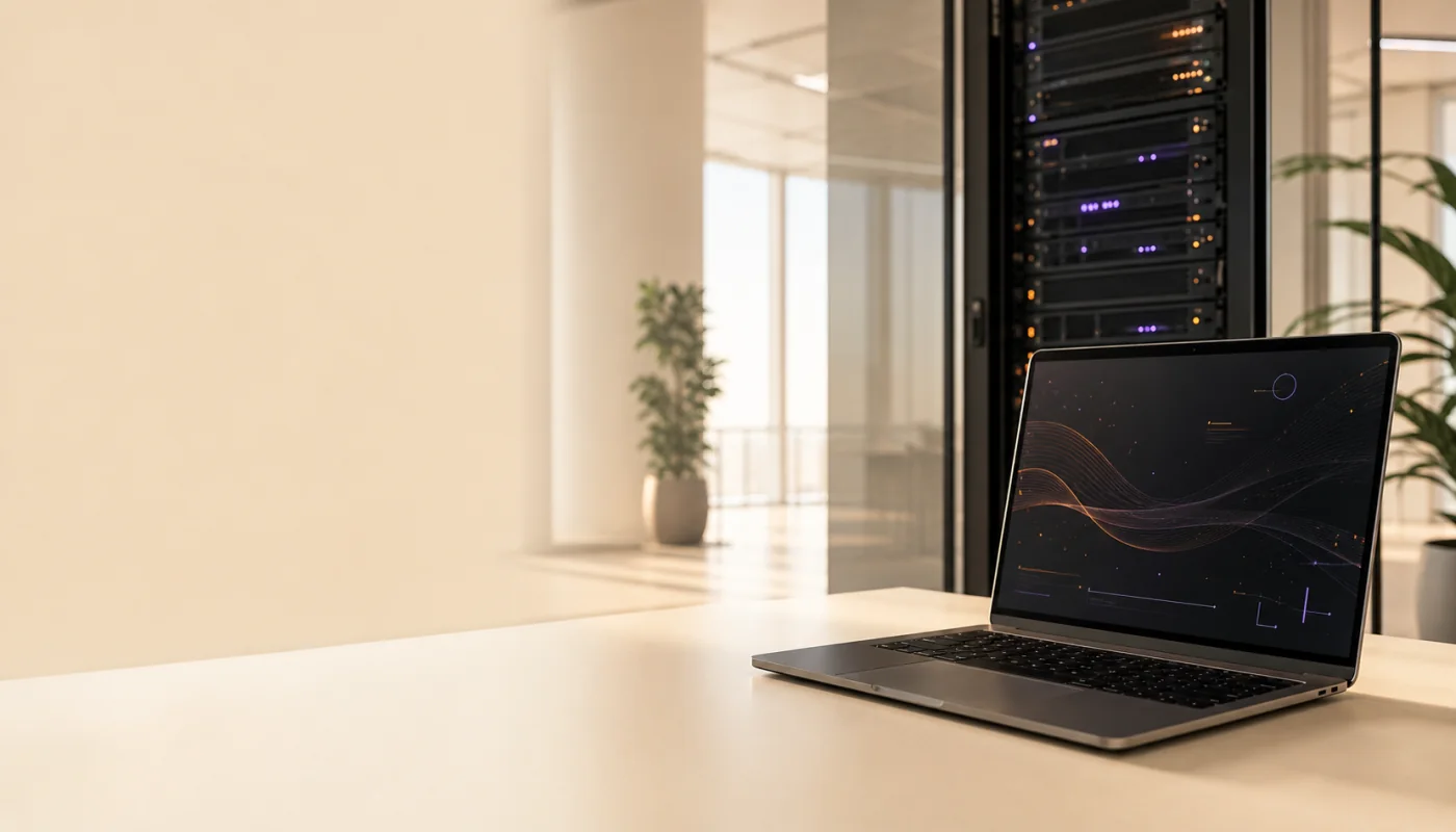 Notebook e infraestrutura de servidores em ambiente de tecnologia
