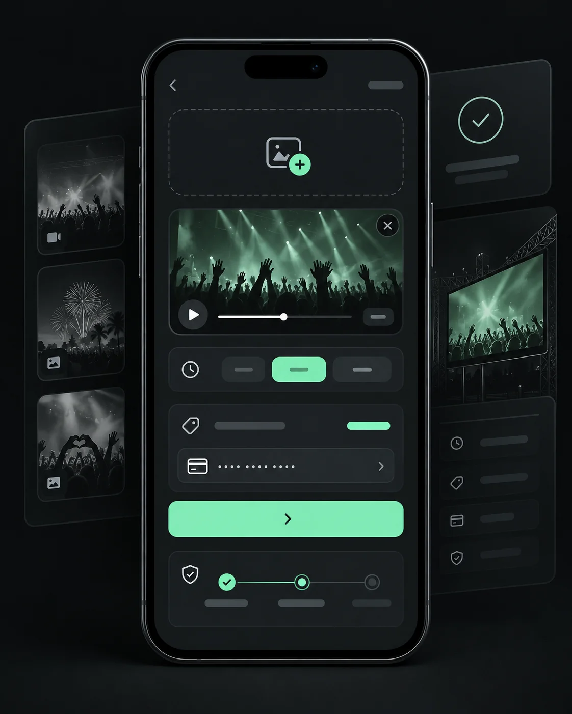 Interface mobile do NaTela exibindo uma mídia pronta para envio